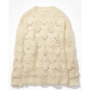 American Eagle Cream Oversized Pointelle Sweater Women’s Medium